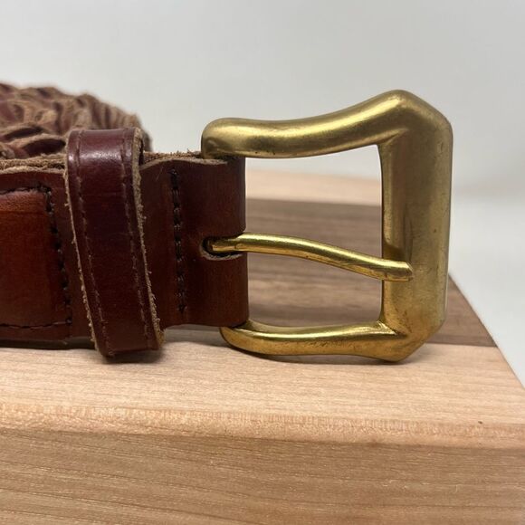 Vintage County Seat Braided Leather Solid Brass Buckle Belt Medium - Picture 5 of 11